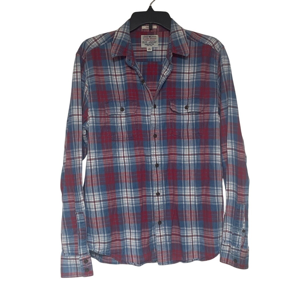 Lucky Brand True Indigo Classic Fit Button Down Plaid Shirt Mens Medium